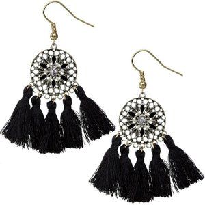 Black Tassel Fringe Drop Earrings